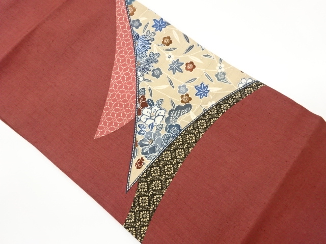 JAPANESE NAGOYA OBI / TSUMUGI / WOVEN MAPLE LEAVES